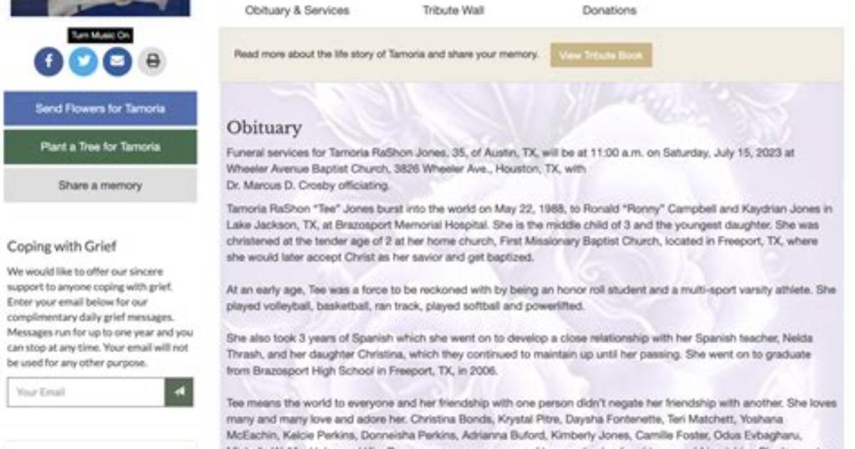 Tamoria Jones Obituary | News and Tributes